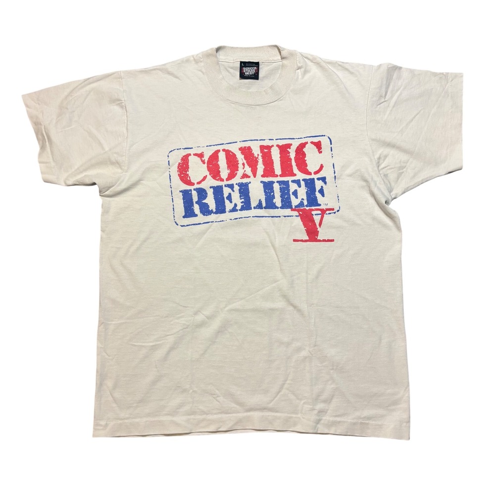 Screen Stars Comic Relief V T-Shirt Mens Large White Good 1992 Vintage 90s Promo